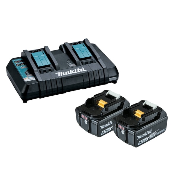 Makita Dual Port Rapid Charger with 2 x 5.0Ah Batteries 198928-5