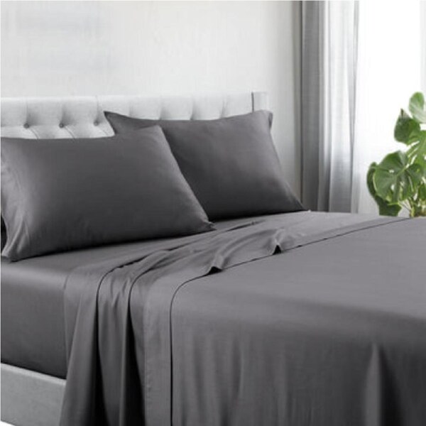 Charcoal 1200TC Cotton Blend Sheet Set - Queen Size, Wrinkle-Resistant