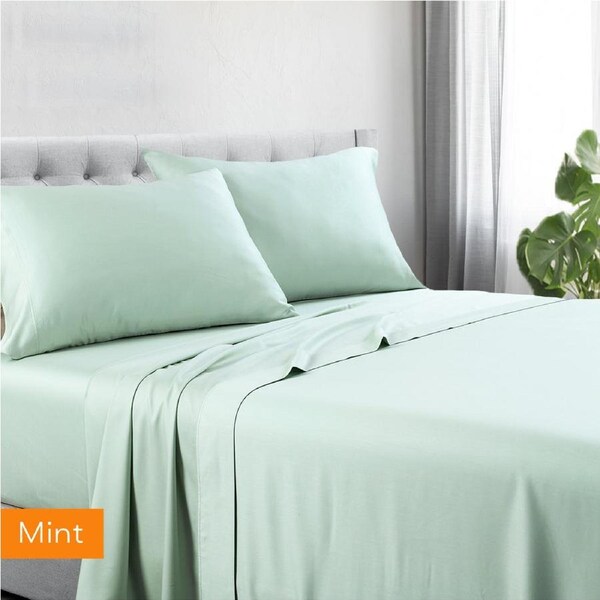 1200TC Cotton Polyester Blend Sheet Set Queen Mint - Soft, Durable, Wrinkle-Resistant