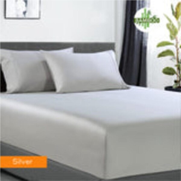 Bamboo Cotton 400 Thread Count King Single Fitted Sheet & 2 Pillowcases - Silver