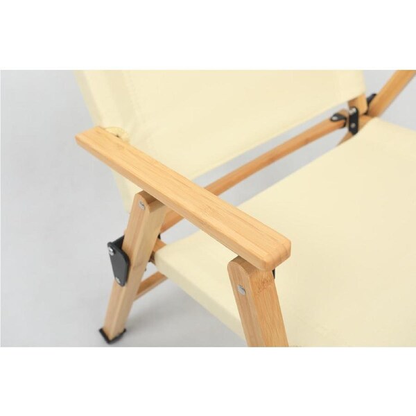 Bamboo Canvas Foldable Camping Chair - Khaki/Beige, 63.5cm Height, Waterproof