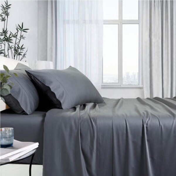 Bamboo Cotton Sheet Set 1000TC Queen Charcoal - Luxurious, Mould Resistant
