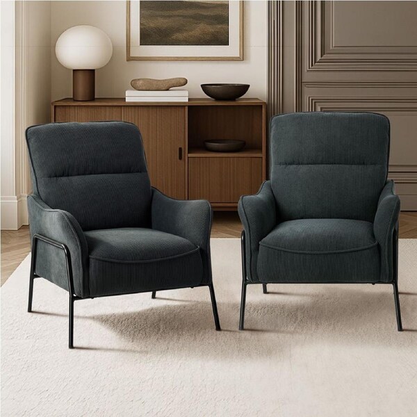 Oikiture 2x Armchair Chenille Fabric Lounge Chair Accent Chair Grey