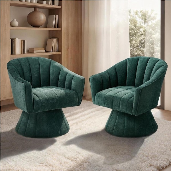 Oikiture 2x Swivel Armchair Linen Fabric Lounge Chair Accent Chair Green