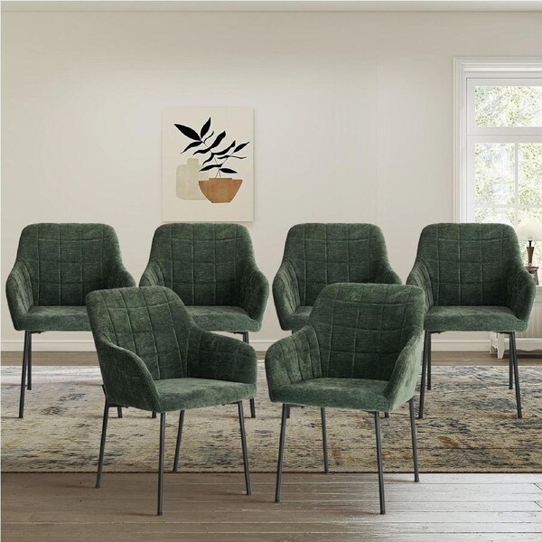 Oikiture 6x Dining Chairs Kitchen Accent Armchairs Chenille Fabric Green