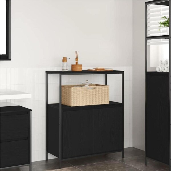 Bathroom Cabinet with Shelves Black Oak 76.5x35x95 cm vidaXL