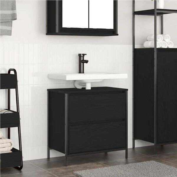 Bathroom Basin Cabinet with Drawers Black Oak 60x34.5x60 cm vidaXL