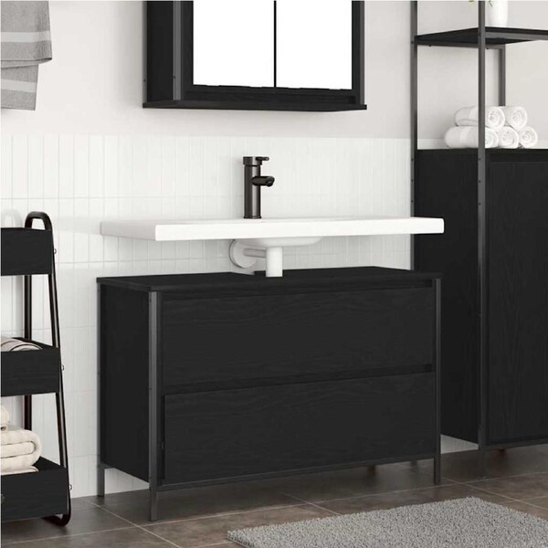 Bathroom Basin Cabinet with Drawers Black Oak 90x34.5x60 cm vidaXL