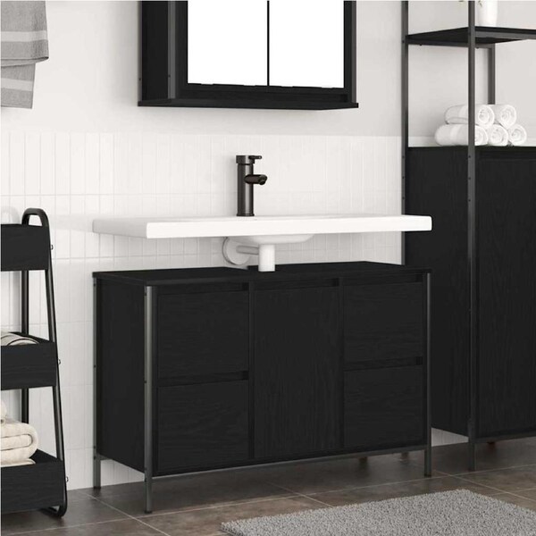 Basin Cabinet with Drawers Black Oak 90x34.5x60 cm vidaXL