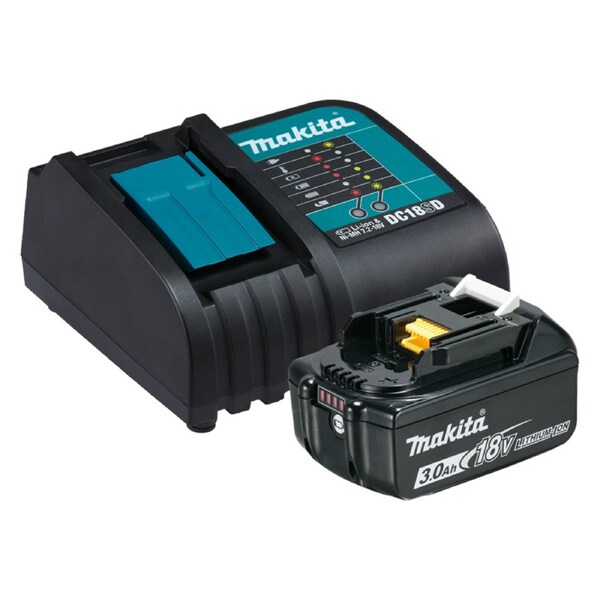 Makita Single Port Optimum Charger 198399-6 with 18V 3.0Ah Battery 60 Min Charge