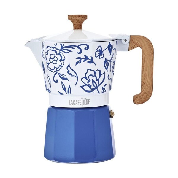 La Cafetière Blu Fiorato Venice Stovetop Espresso Maker 6 x 50mL Cup/290ml