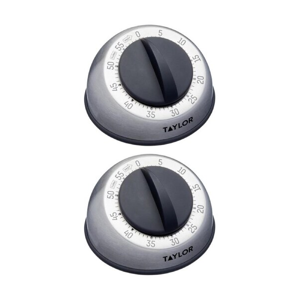 2PK Taylor Pro Wind Up Dial Classic 60 Minute Kitchen Timer Stainless Steel