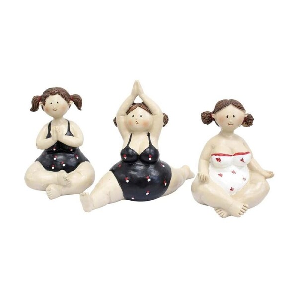 3pc LVD Floral Detail Yoga Ladies Resin Figurine Set Home Decor 18x14x7cm