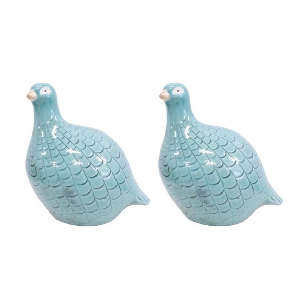 2PK LVD Guinea Fowl Aqua Large Ceramic Figurine Home Decor 17.5x16.5x12.5cm