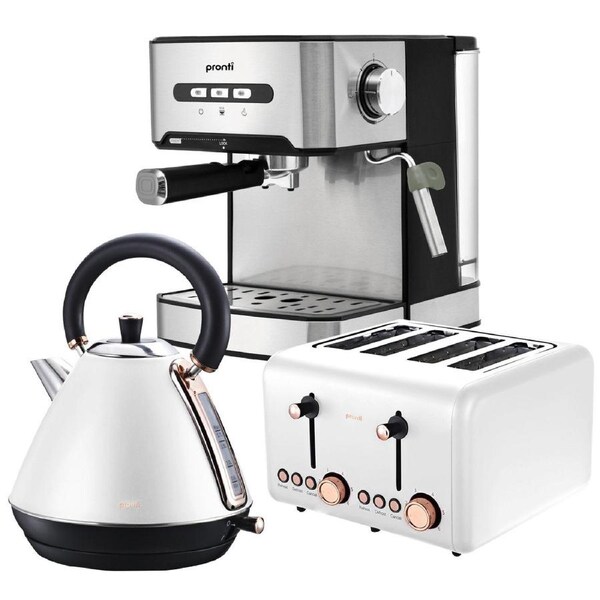 Pronti Toaster, Kettle & Coffee Machine Breakfast Set - White