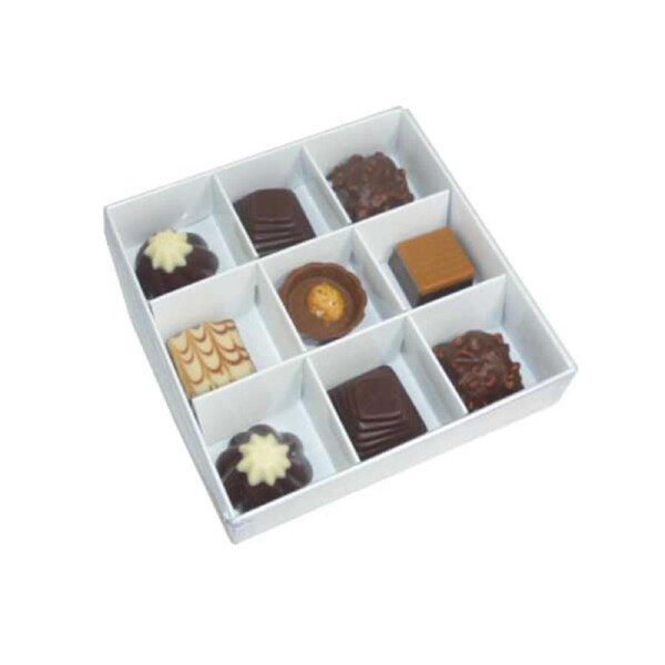 White Card Gift Box - 100 Pack for Chocolates - 9 Compartment Inserts