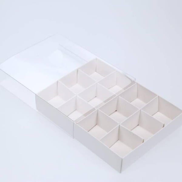 White Card Gift Box - 100 Pack for Chocolates - 12 Compartment Inserts