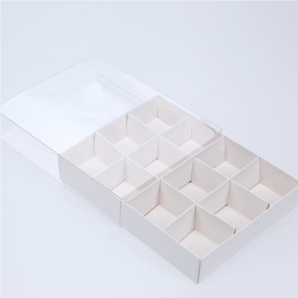 10 pk 12-Bay White Card Gift Box Clear Lid for Chocolate/Soap 16 x 12 x 3 cm