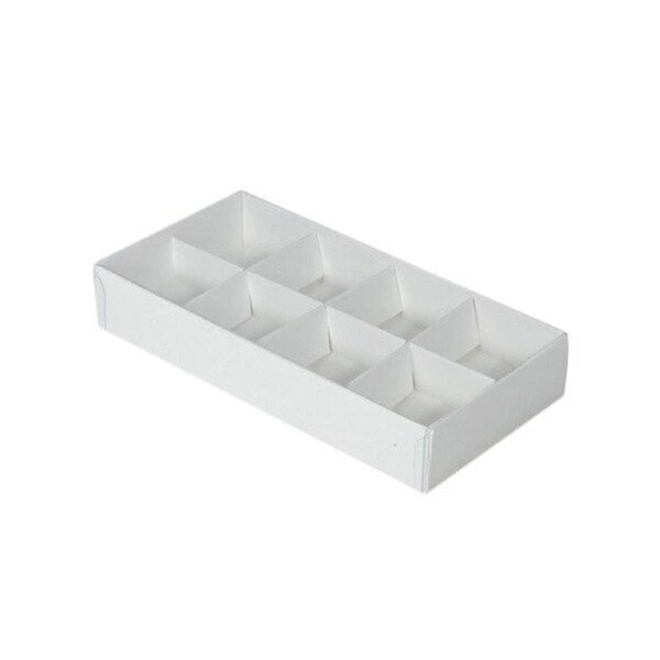 10pk White Card Gift Box: 8-Bay Compartments (16x8x3cm) & Clear Lid