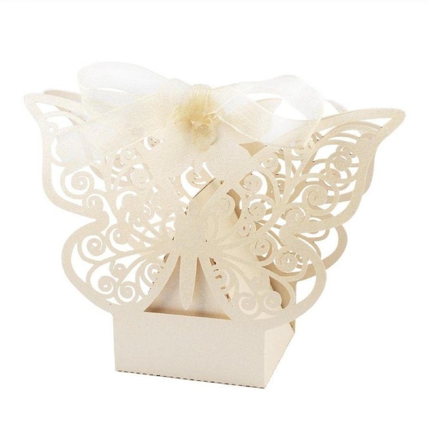 Ivory Cream Butterfly Wedding Favour Boxes - 10 Pack, Elegant Design, Easy Assembly