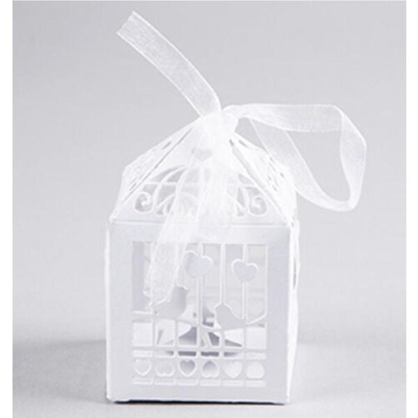 White Dove Bird Heart Wedding Bomboniere Favor Gift Box - 10 Pack, White