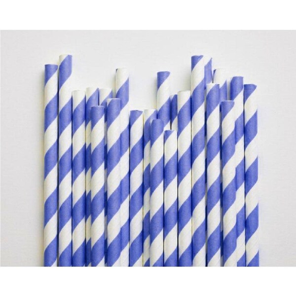 50 Pack Blue & White Eco Paper Drinking Straws