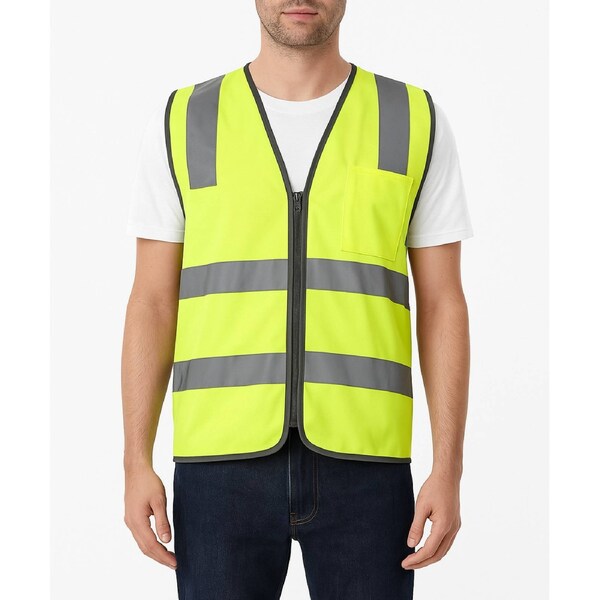 Hi Vis Safety Vest Reflective Tape Zip Up Workwear Pocket High Visibility in Yellow - M