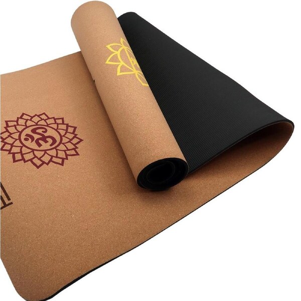 Powertrain Cork Yoga Mat with Carry Straps Home Gym Pilates - Chakras