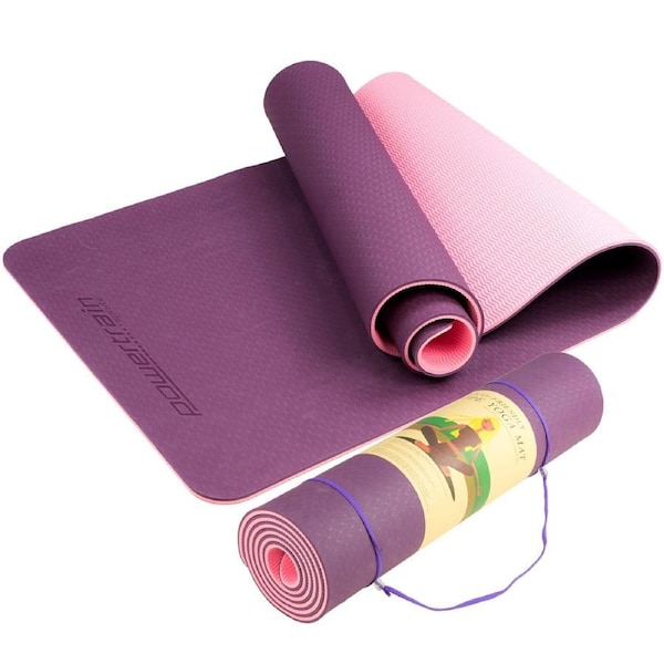 Powertrain TPE Yoga Mat 183cm x 61cm 8mm Thick Dark Purple Non-Slip