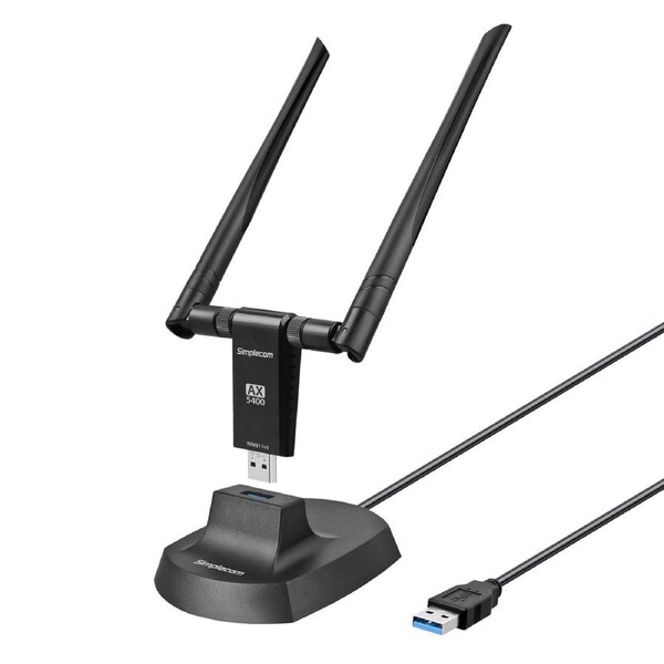 Simplecom NW811v3 AX5400 Tri-Band WiFi 6E USB Adapter with 2x 5dBi High Gain Antennas
