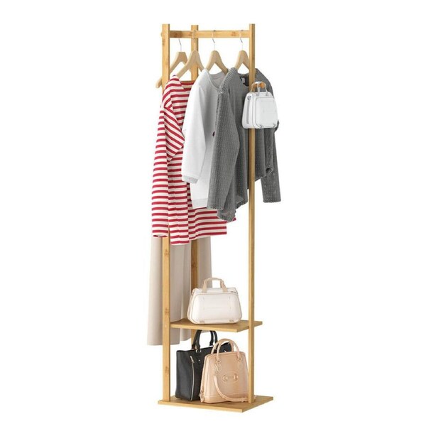 Bamboo Coat & Hat Rack Stand with Shoe Shelf