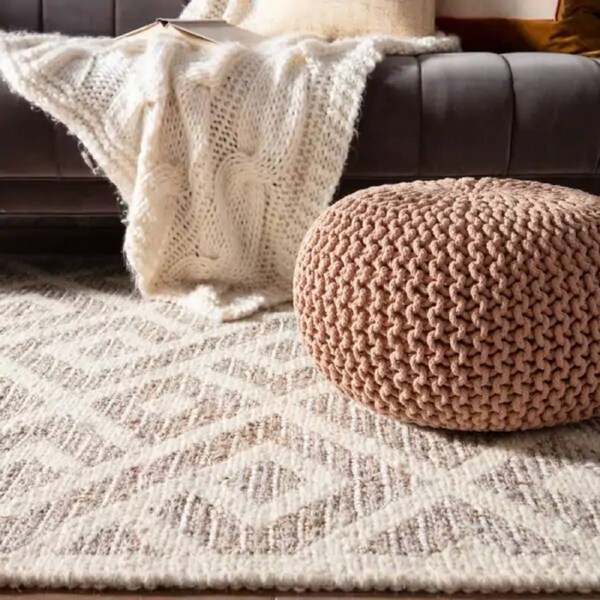 Hand Knitted Cotton Braided Ottoman Pouffe Footstool - Pink