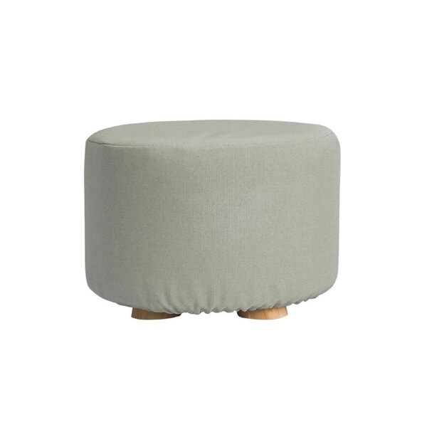 La Bella Ottoman Round Stool with Solid Wooden Leg & Faux Linen Fabric - Grey