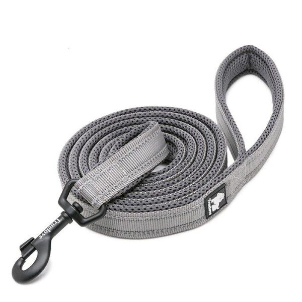 Nylon Reflective Dog Lead 2m Grey S - Durable, Ergonomic, 3M Reflectors
