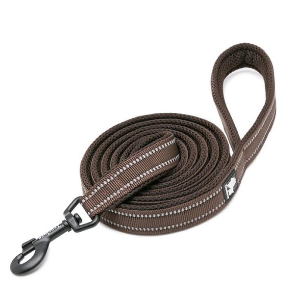 Nylon Reflective Dog Lead 2m Brown L with 3M Reflectors and Soft Padding
