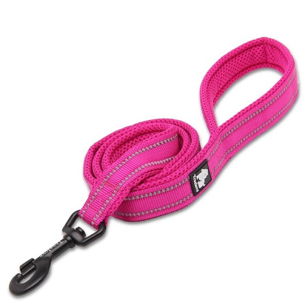 Nylon Reflective Dog Lead 2m Pink L with Soft Mesh Padding & Swivel Hook