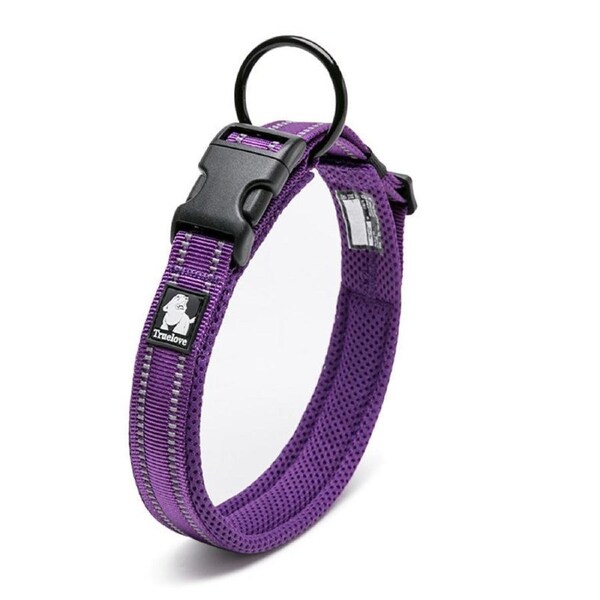 Heavy Duty Reflective Dog Collar Purple L - Safety Lock, Comfortable, Stainless Steel O Ring