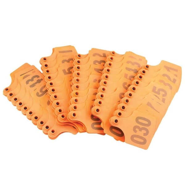 Orange Medium Cattle Ear Tags 1-100 Set 6x7cm for Livestock Identification