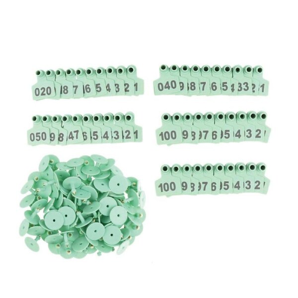 Green Small Cattle Ear Tags Set 1-100 for Goats, Pigs, Sheep, Livestock