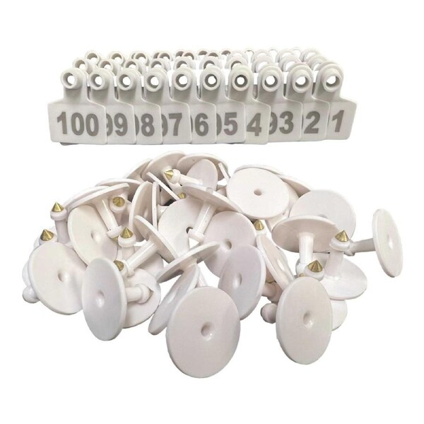 Cattle Ear Tags 1-100 Set - Small White 5x4cm for Goats, Pigs, Livestock