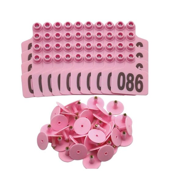 Cattle Numbered Ear Tags 1-100 Set - Medium Pink 6x7cm for Livestock