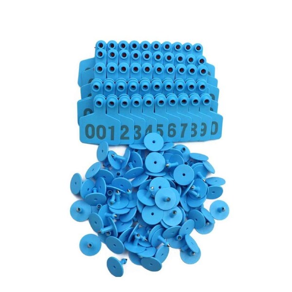 Blue Small Ear Tags 100 Pack - Numbered 5x4cm for Goats, Pigs, Livestock