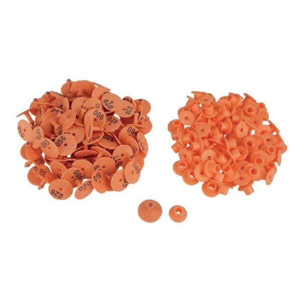 Round Orange Cattle Ear Tags 1-100 for Livestock, Pigs, Sheep, Goats