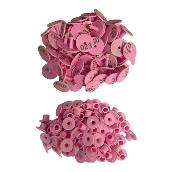 Round Pink Cattle Ear Tags 1-100 - Durable Thermoplastic for Livestock