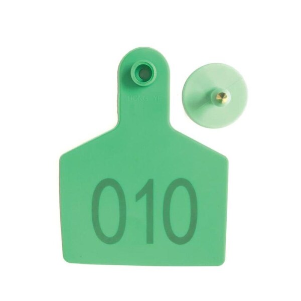 Green Cattle Ear Tags Set 1-100 - 7.5x10cm for Livestock Identification