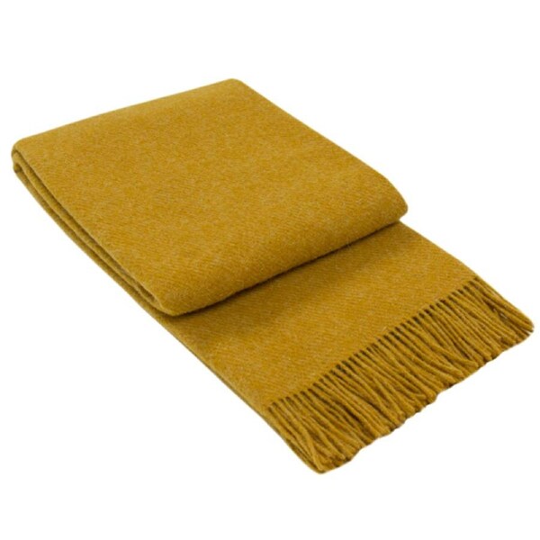 Brighton Throw Blanket - 100% NZ Wool, 140x200 cm, Mustard, Ethically Sourced