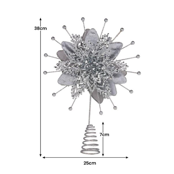 Christabelle Christmas Tree Topper Poinsettia Decoration Ornament Silver Petals