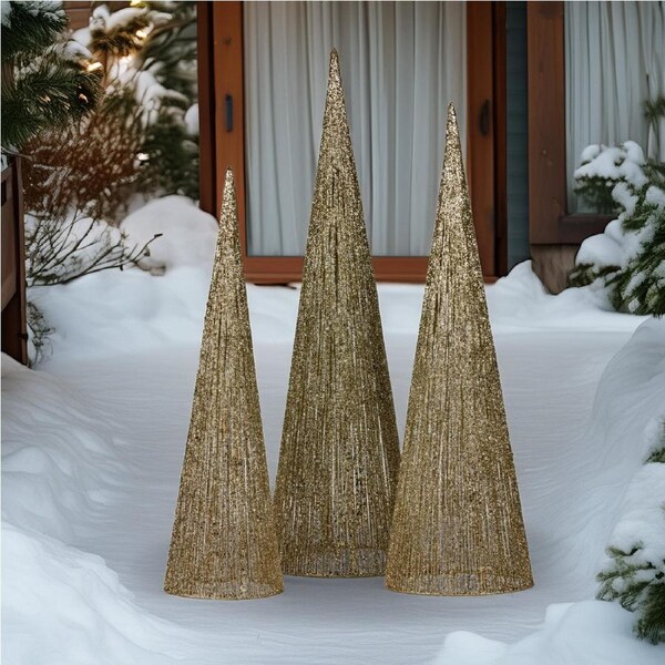 Christabelle 3pc Christmas Tree Indoor Outdoor Display Decoration LED Lights Front Yard Lawn Statue Ornament
