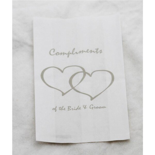 150 Pack Wedding Cake Bags Greaseproof Wax Paper Slice Take Home Favour Silver Heart n Message