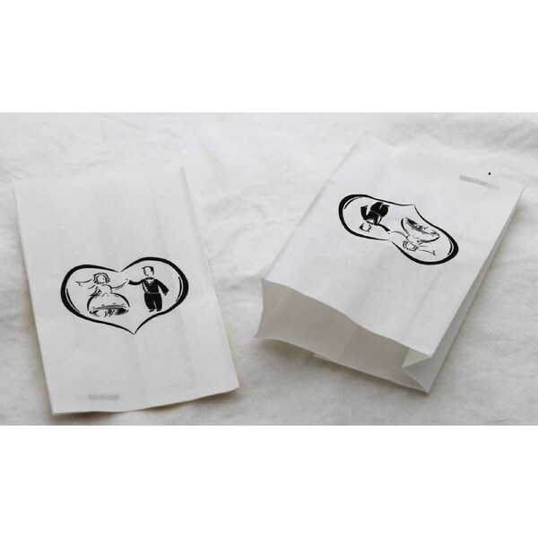 50 Pack Wedding Cake Bags Greaseproof Wax Paper Slice Take Home Favour Bride Groom in Heart